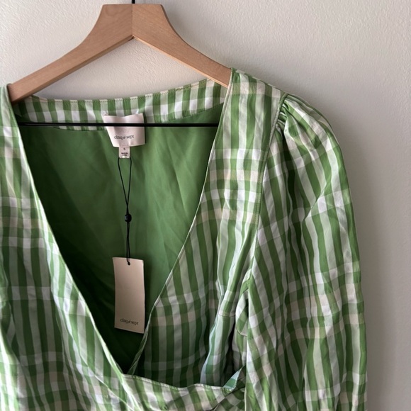 CINQ‎ A SEPT Flora Check Faux Wrap Top Size S Hemp (Green) - Picture 7 of 10